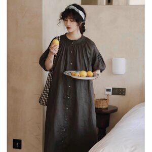 Brand New Japanese Mori Girl Maxi Dress - Dark Grey, Stand Collar, 100% …